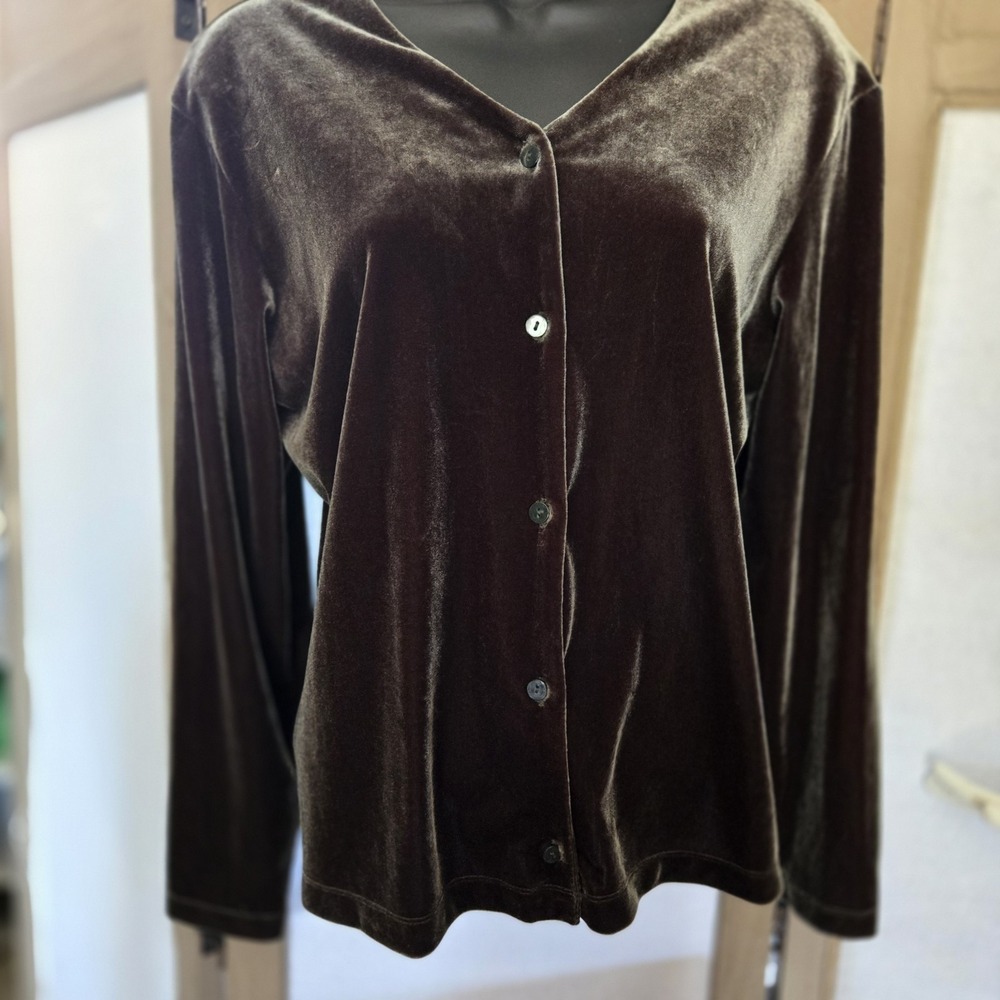 Vintage Y2K Velvet Cardigan Sz M Green Button V-neck Fall or Holiday Christmas